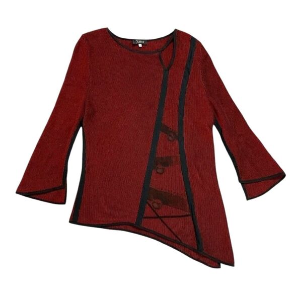 Jaskar Art To Wear Unique Red Black Cotton Blend Asymmetrical Tunic Top Size M - Picture 2 of 15
